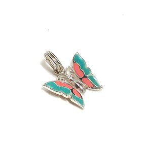 Salmon & Teal Enamel Sterling Silver Butterfly Charm